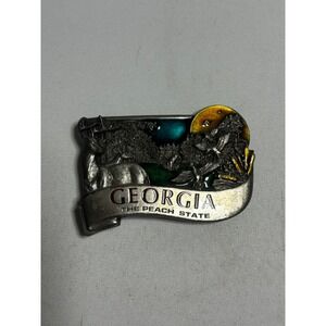 Vintage 1980's Bergamot Brass Georgia "The Peach State" Wildlife Belt Buckle